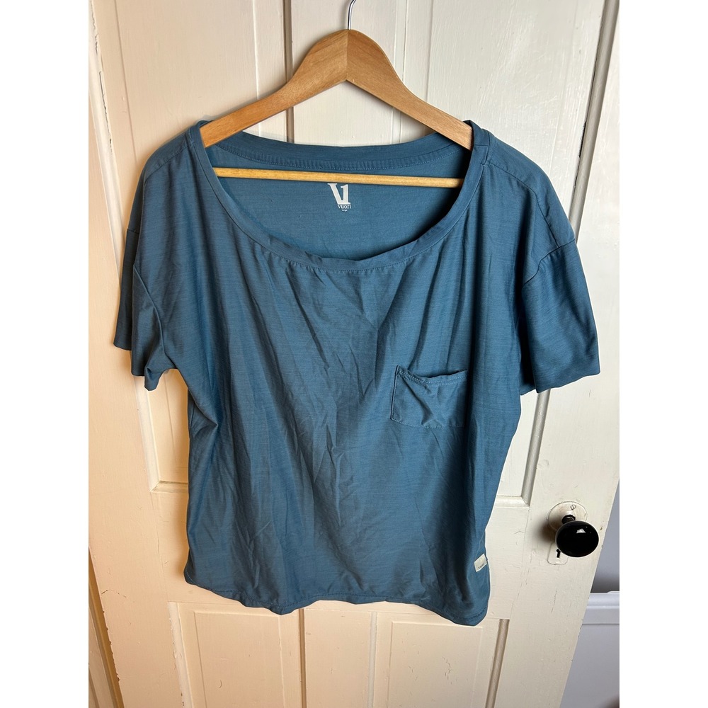 Vuori Womens Short Sleeve Pocket Tee Teal Blue Scoop Neck Relaxed Fit Large